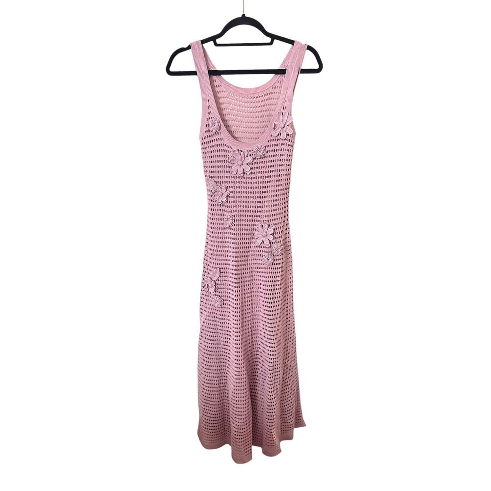 SAINT ART Crochet Floral Midi Dress w Slip Light Purple Small - Picture 2 of 5